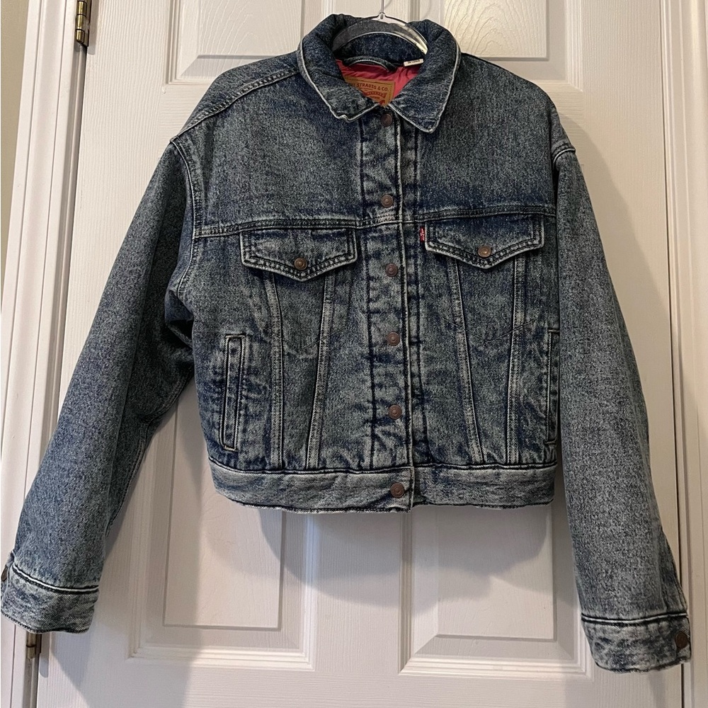 Levis Trucker Quilted Lined Denim Jean Jacket Women S Blue Barbie Pink Retro